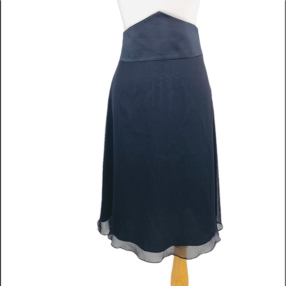 White House Black Market 100% Silk Skirt Tuxedo Waist Layered Womens Black Sz 10 - Picture 6 of 13